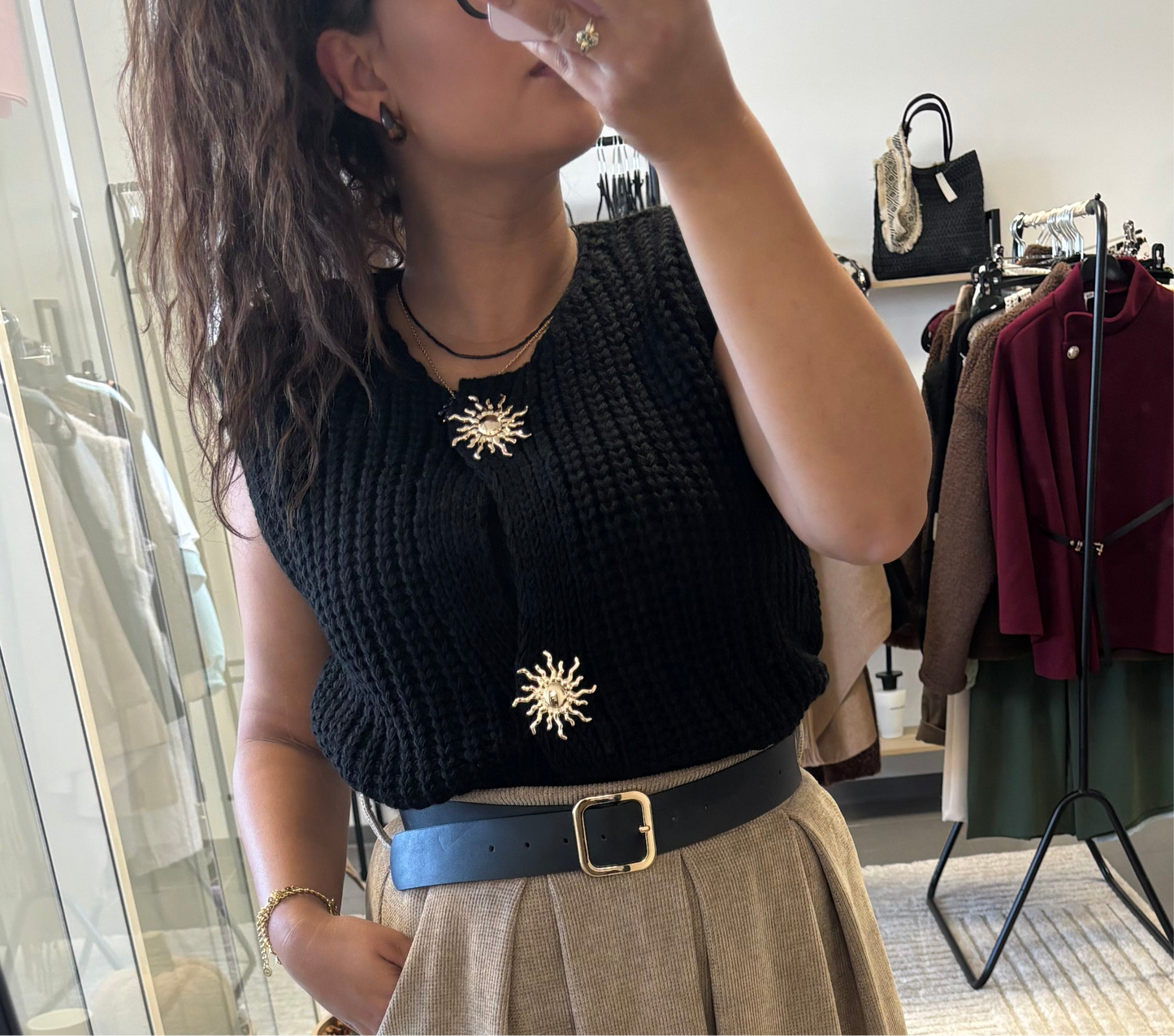Gilet sans manche en maille noire