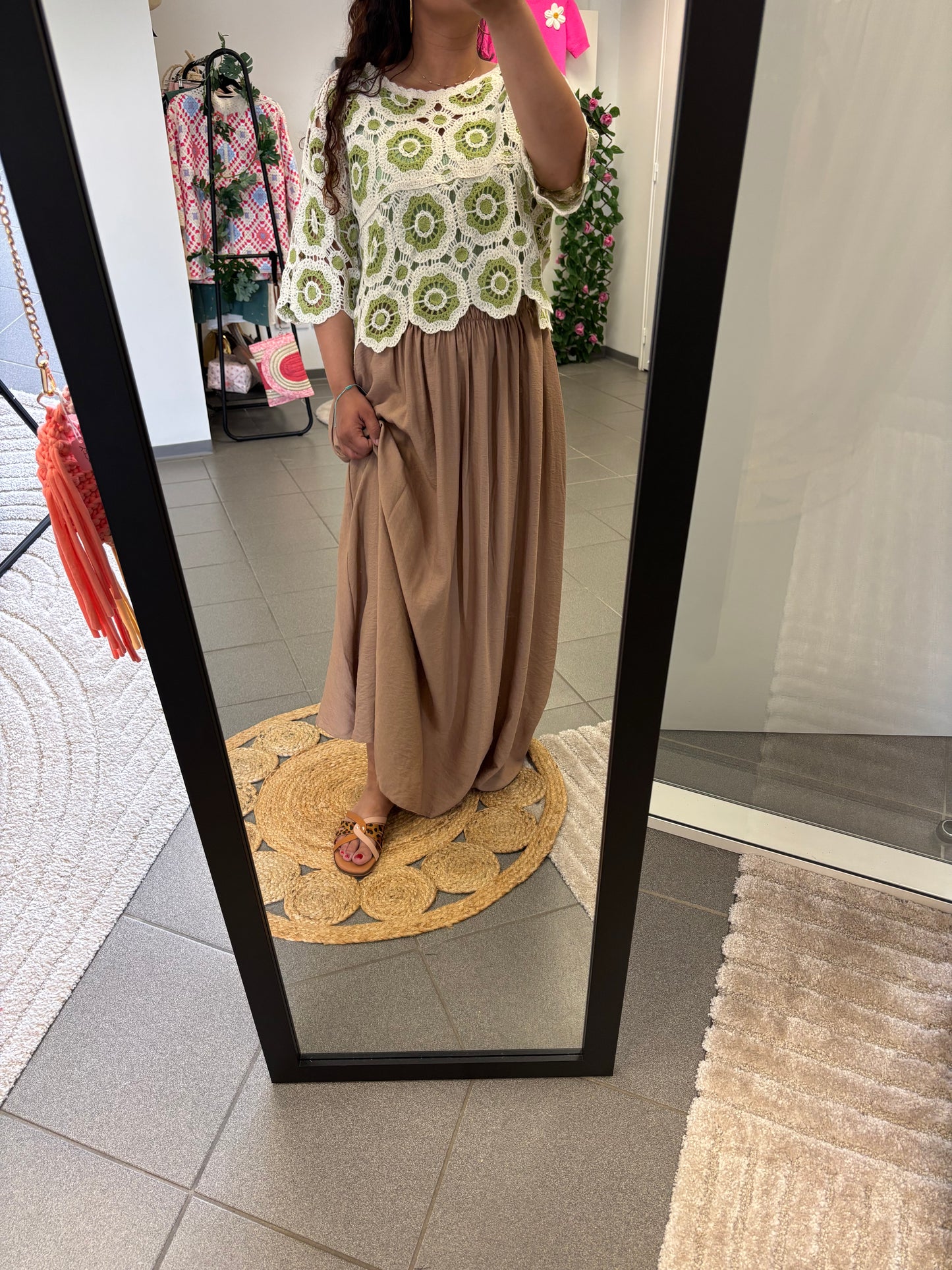 Haut crocheté vert & écru