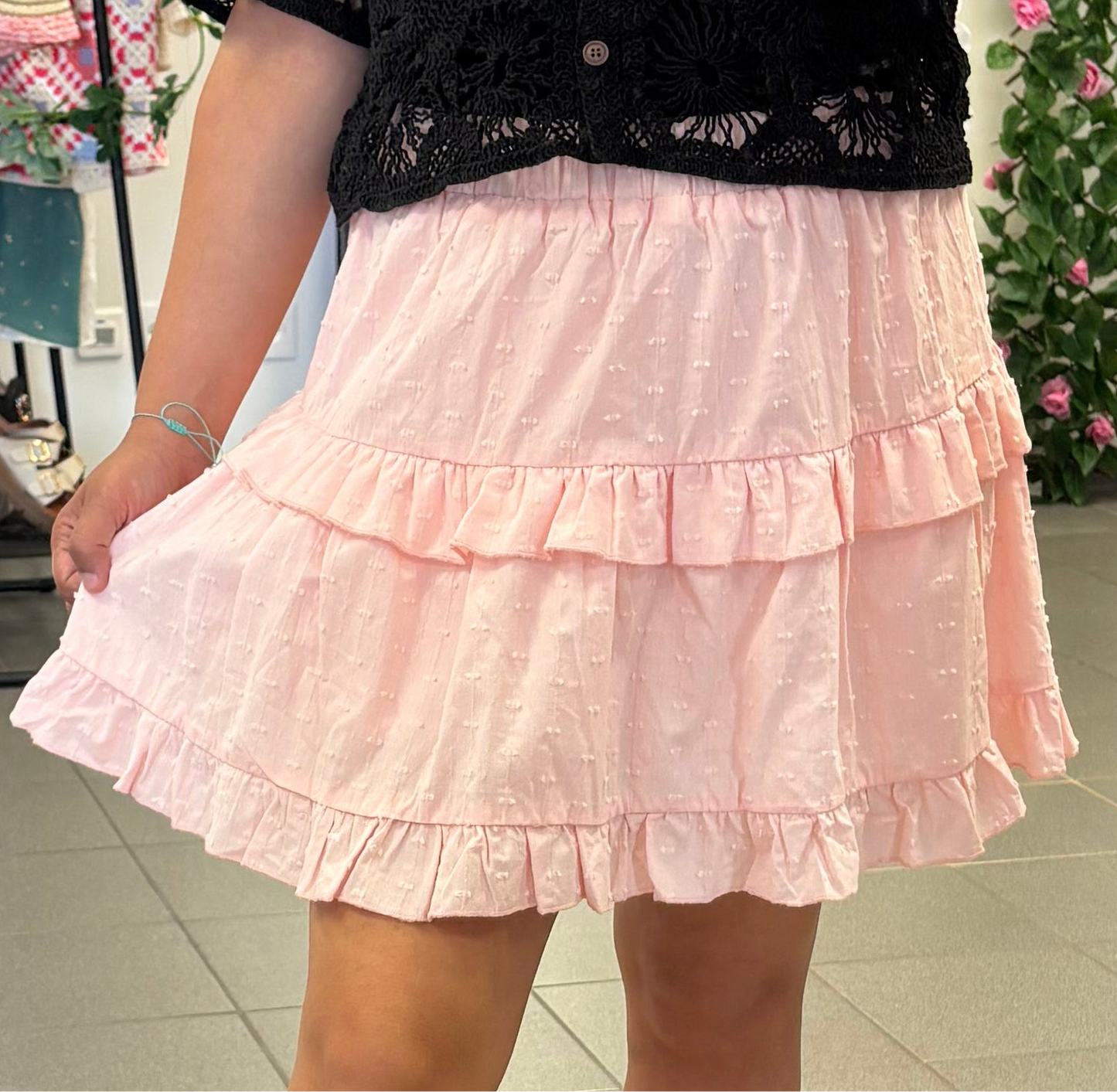 Jupe rose à volants doublure short