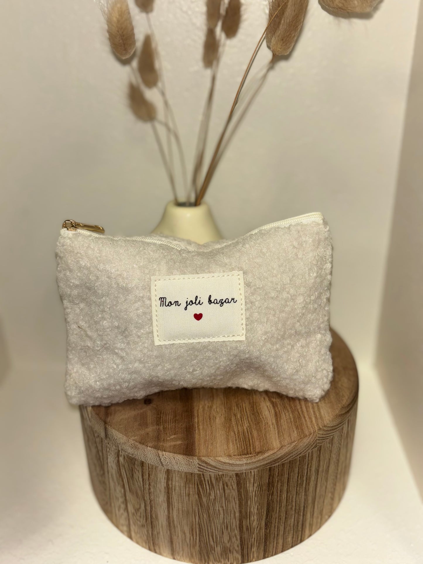 Pochette “Mon joli bazar” en tissu moumoute 🤍