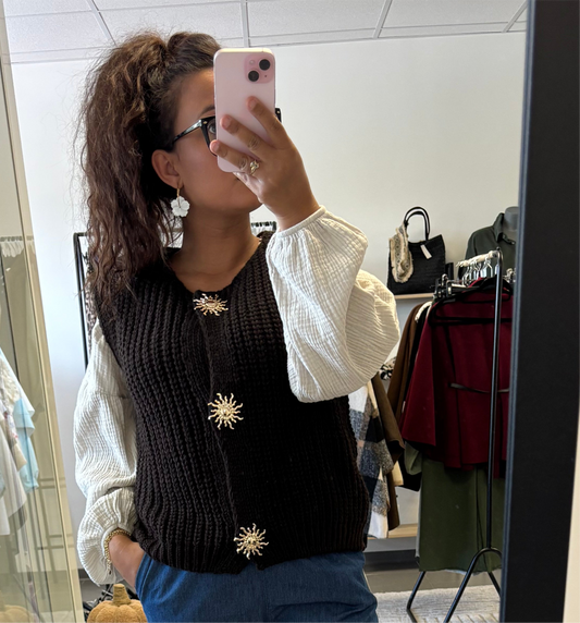 Gilet sans manche en maille marron chocolat