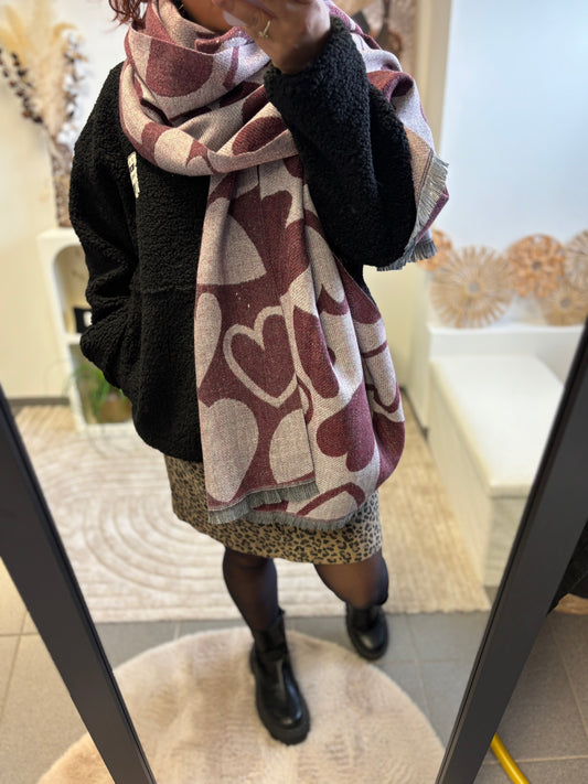 Écharpe cœur bordeaux – Douceur & amour