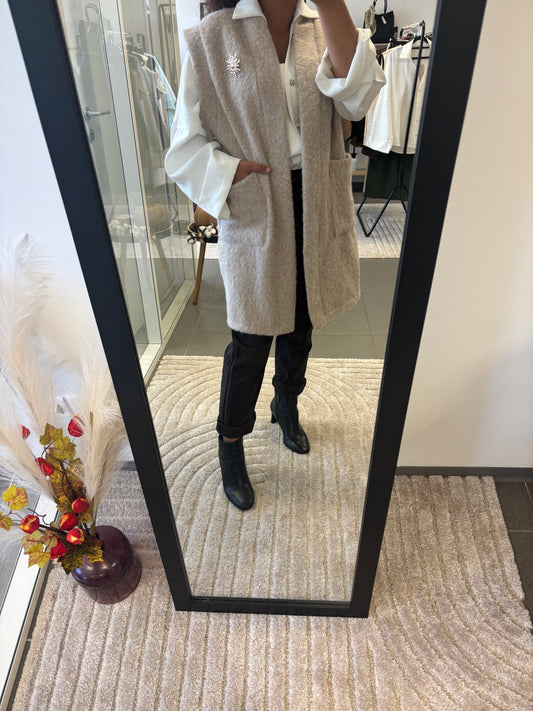 Gilet long beige sans manche