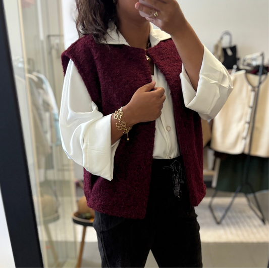 Gilet sans manches bordeaux texturé