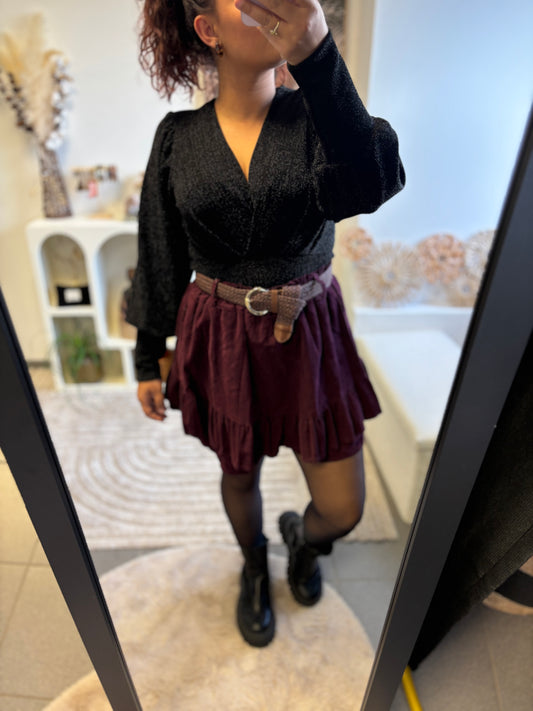 💕 Jupe short  velours prune à volants