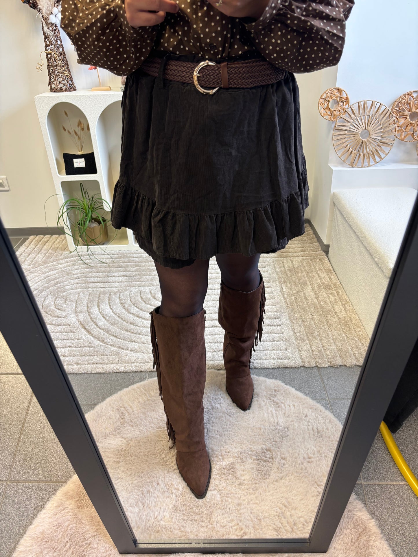 🤎 Jupe short velours chocolat à volants