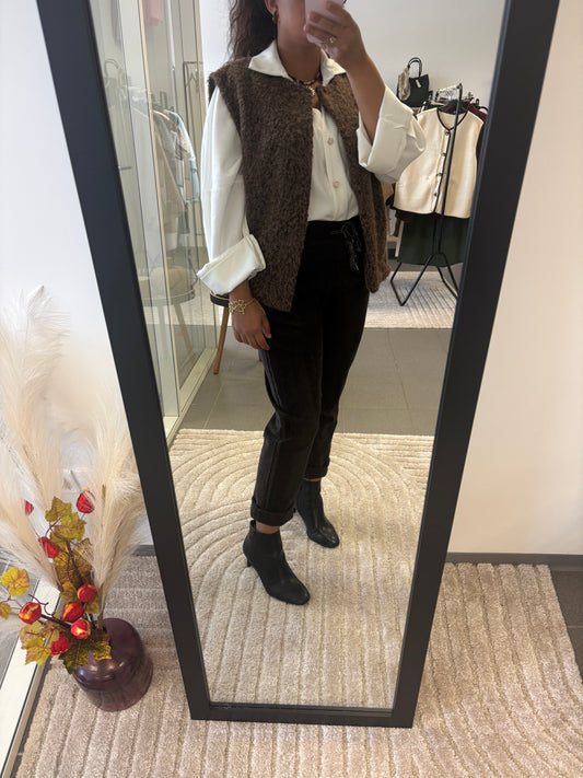 Gilet sans manches marron texturé