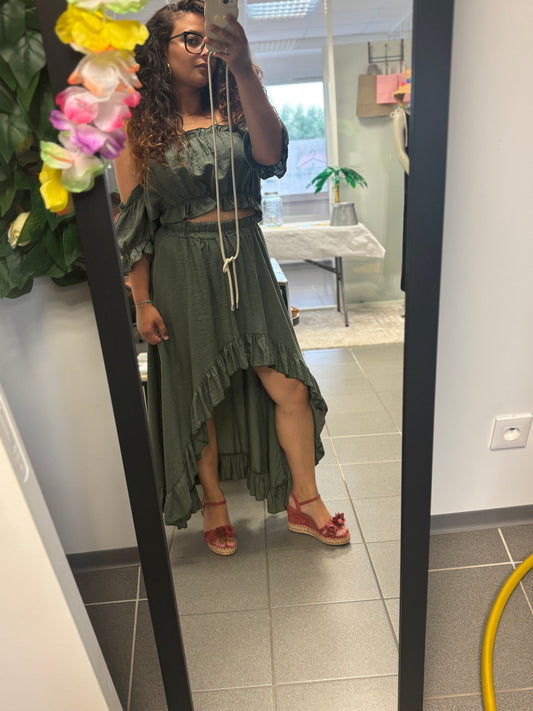 Ensemble deux-pièces kaki – Look bohème et féminin