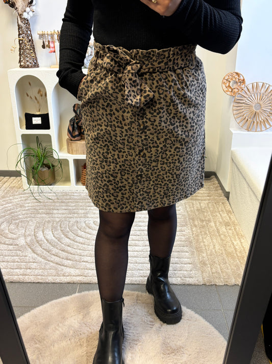 🐆 Jupe à imprimé léopard camel ceinturée