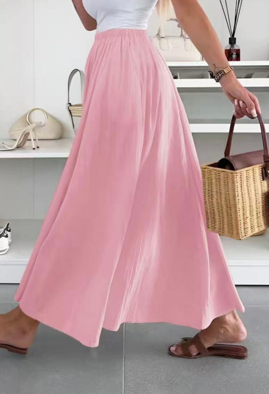 Jupe longue fluide rose poudré
