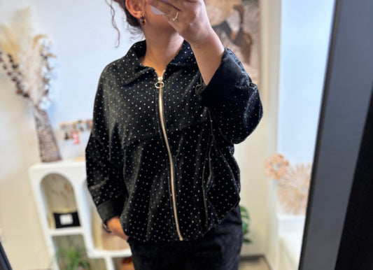 Chemise velours noire à strass✨