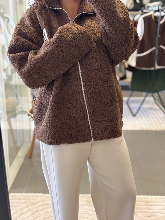 Veste teddy chocolat en sherpa