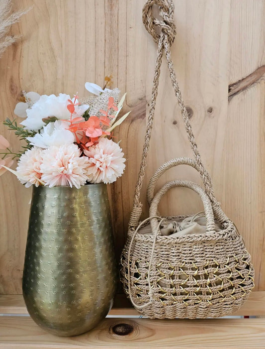 Mini sac en paille tressée foncé