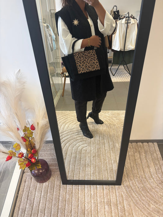 Sac cabas noir et léopard