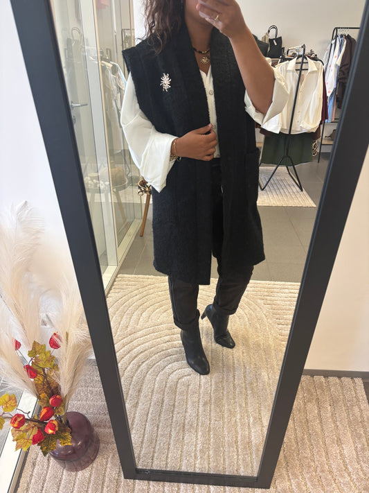 Gilet long noir sans manche