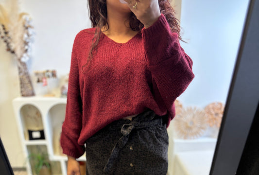 🍷 Pull bordeaux cocooning col V