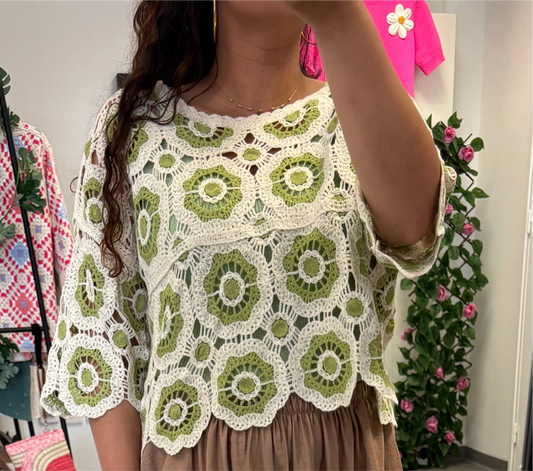 Haut crocheté vert & écru